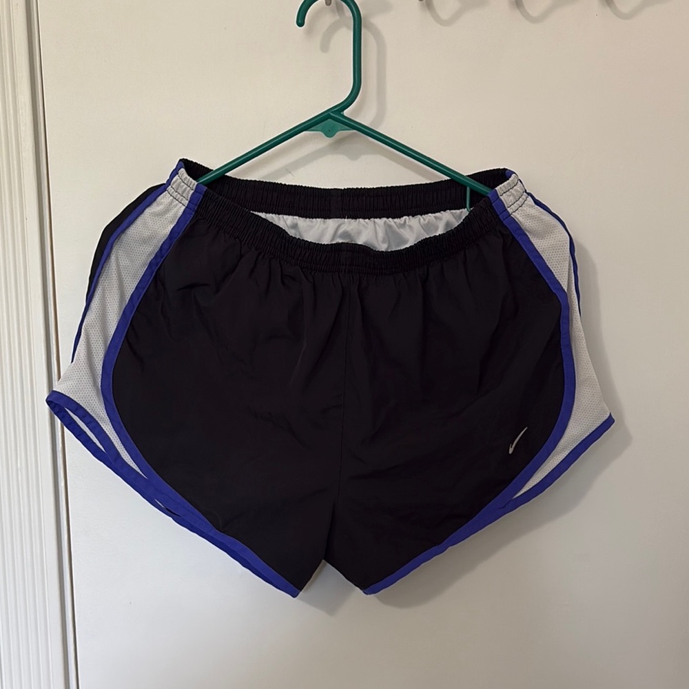 Nike Women's Black and Blue Trim Lined Athletic Shorts